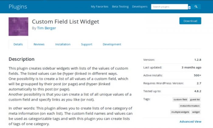 Custom Field List Widget