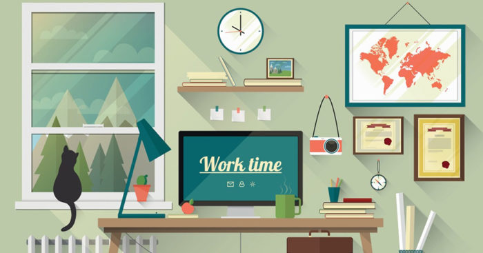 An illustration of a freelancer's work desk at home