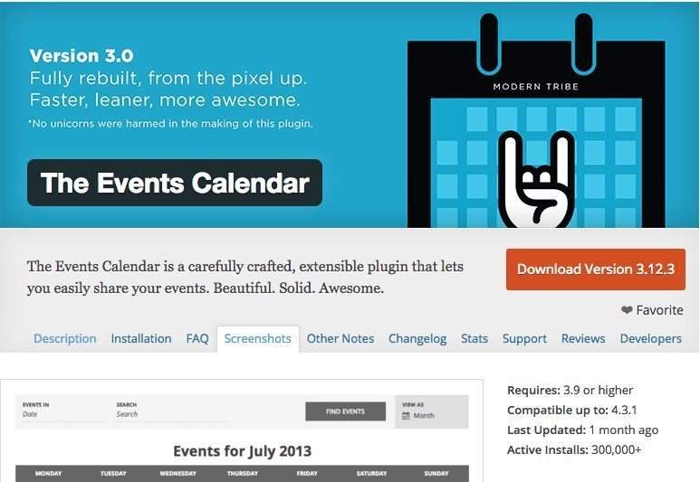Events Calendar for WordPress restaurant website