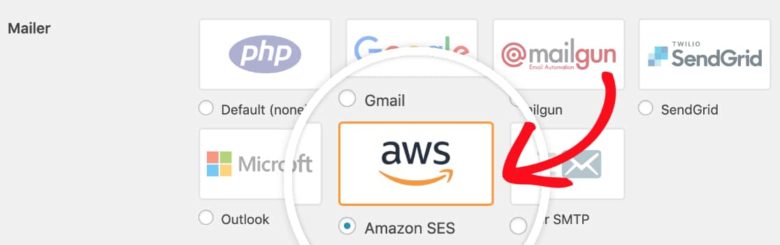 Select the Amazon SES mailer in WP Mail SMTP