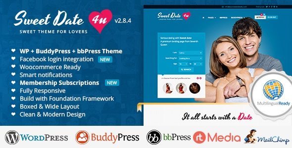 One of the best WordPress Dating Themes - Sweet Date