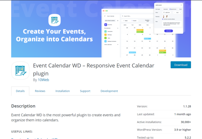 event calendar wd plugin
