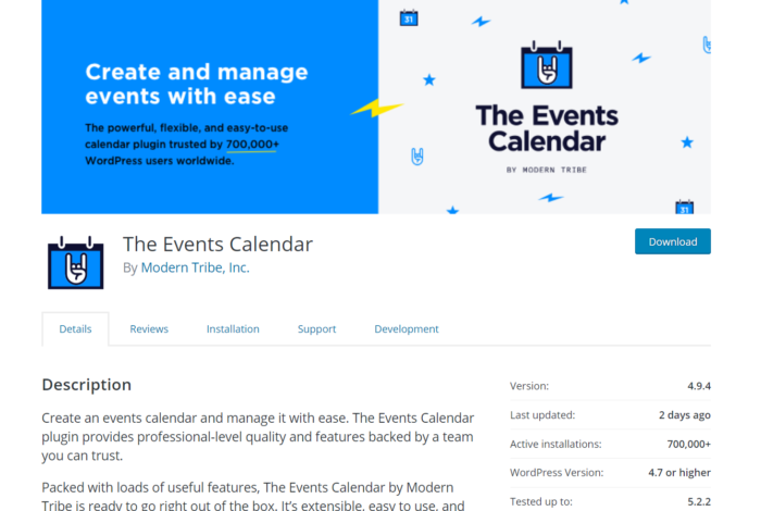 the events calendar plugin