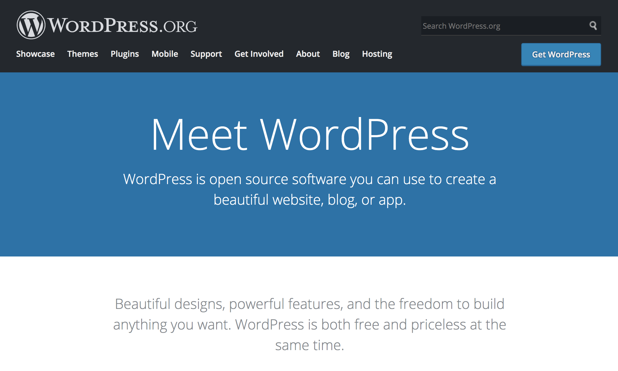 wordpress dot org homepage