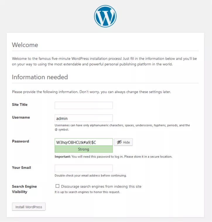 wordpress website infrastructure and admin panel
