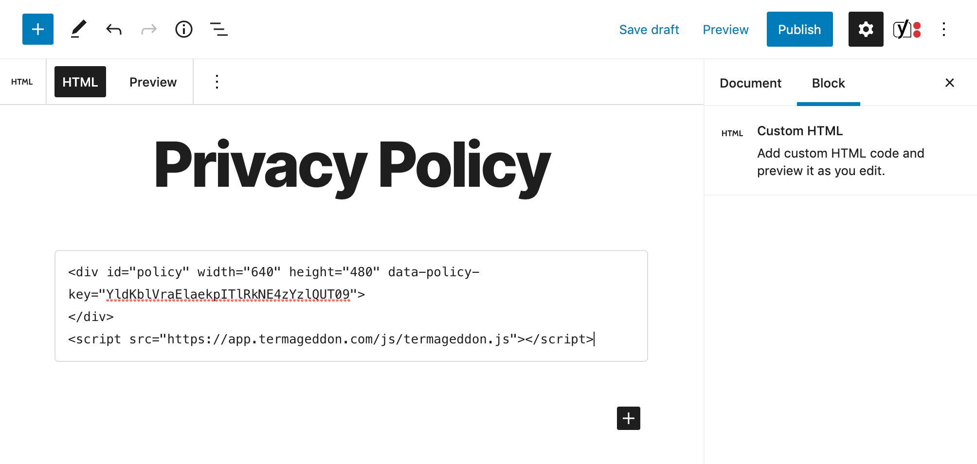 Privacy Policy on Gutenberg